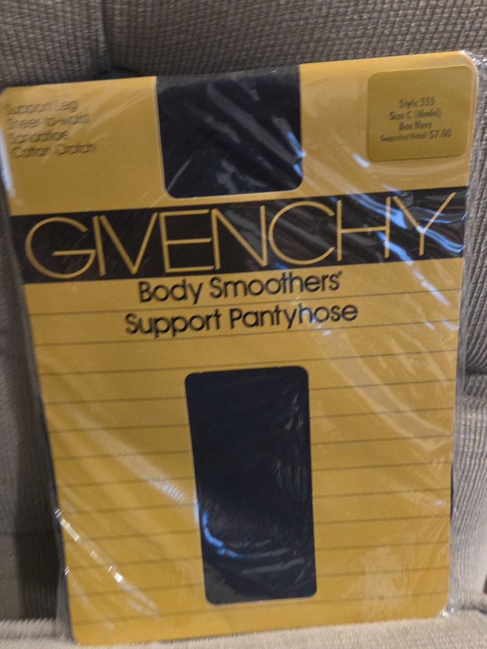 Givenchy Yellow and Navy Blue Body Smoothers Support Pantyhose Packaging
